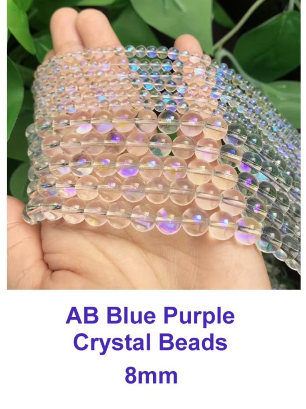 AB Blue Purple Crystal Type Beads  8mm  15" Strand